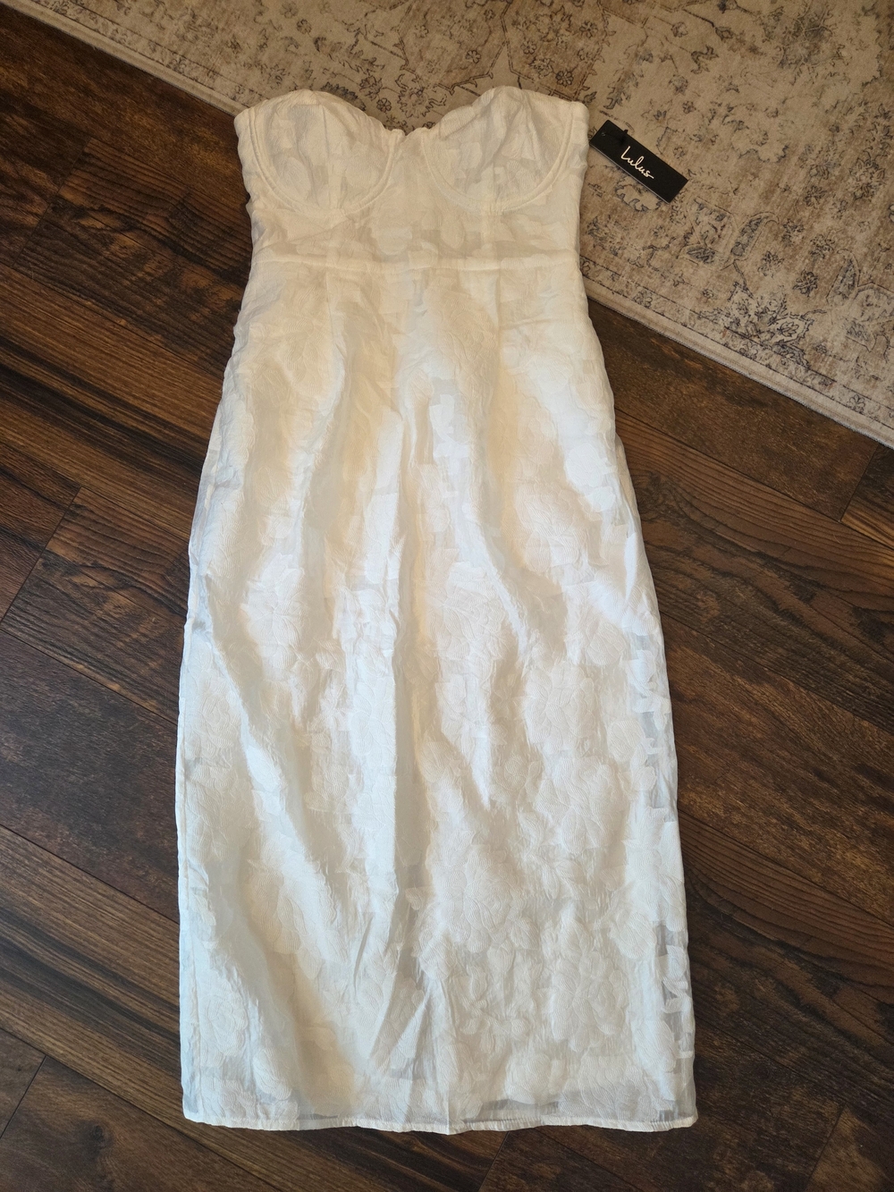 Lulu's From This Day White Floral Strapless Midi Dress